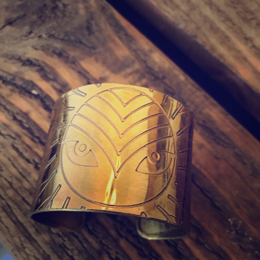Shambhala Adjustable Gold Cuff Bracelet